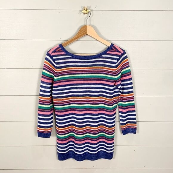 Talbots pastel colored horizontal striped woven linen 3/4 length sleeve size P - Picture 1 of 9